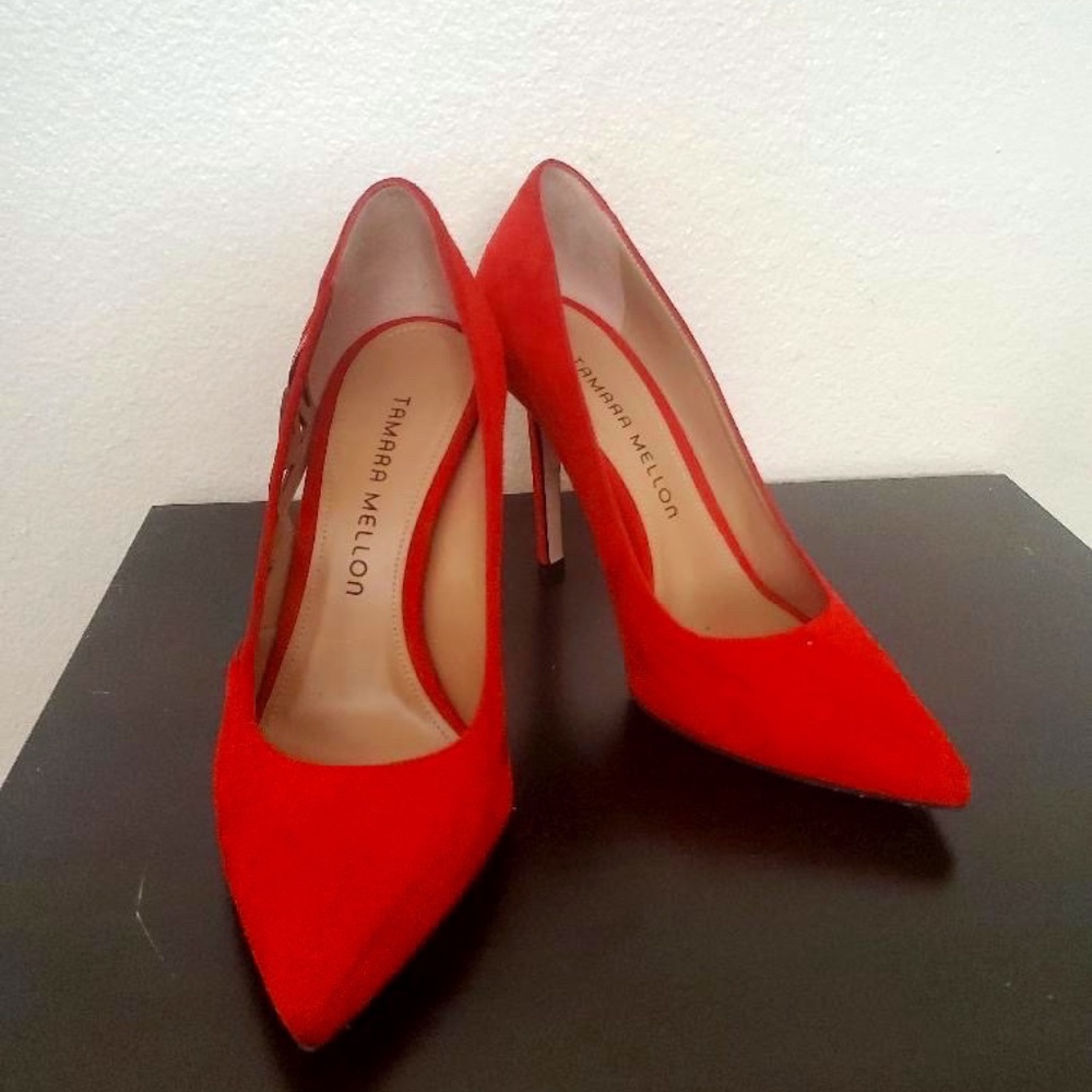 Tamara Mellon Red Velvet Stiletto Heels